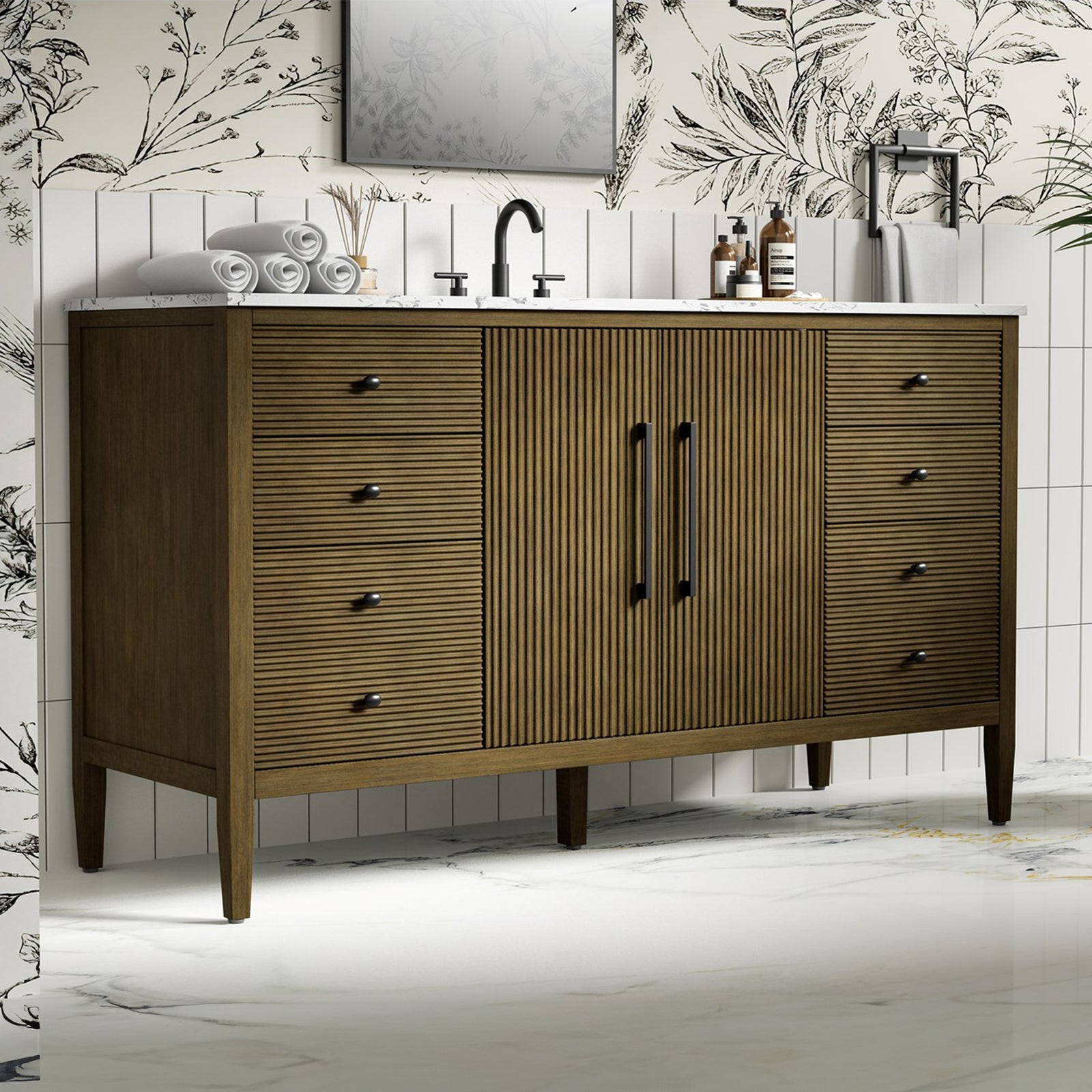 60 Inch Single Bathroom Vanity In Hazel Oak Hazel Oak Finish - KITCHEN & BATH by Joshua Marshal