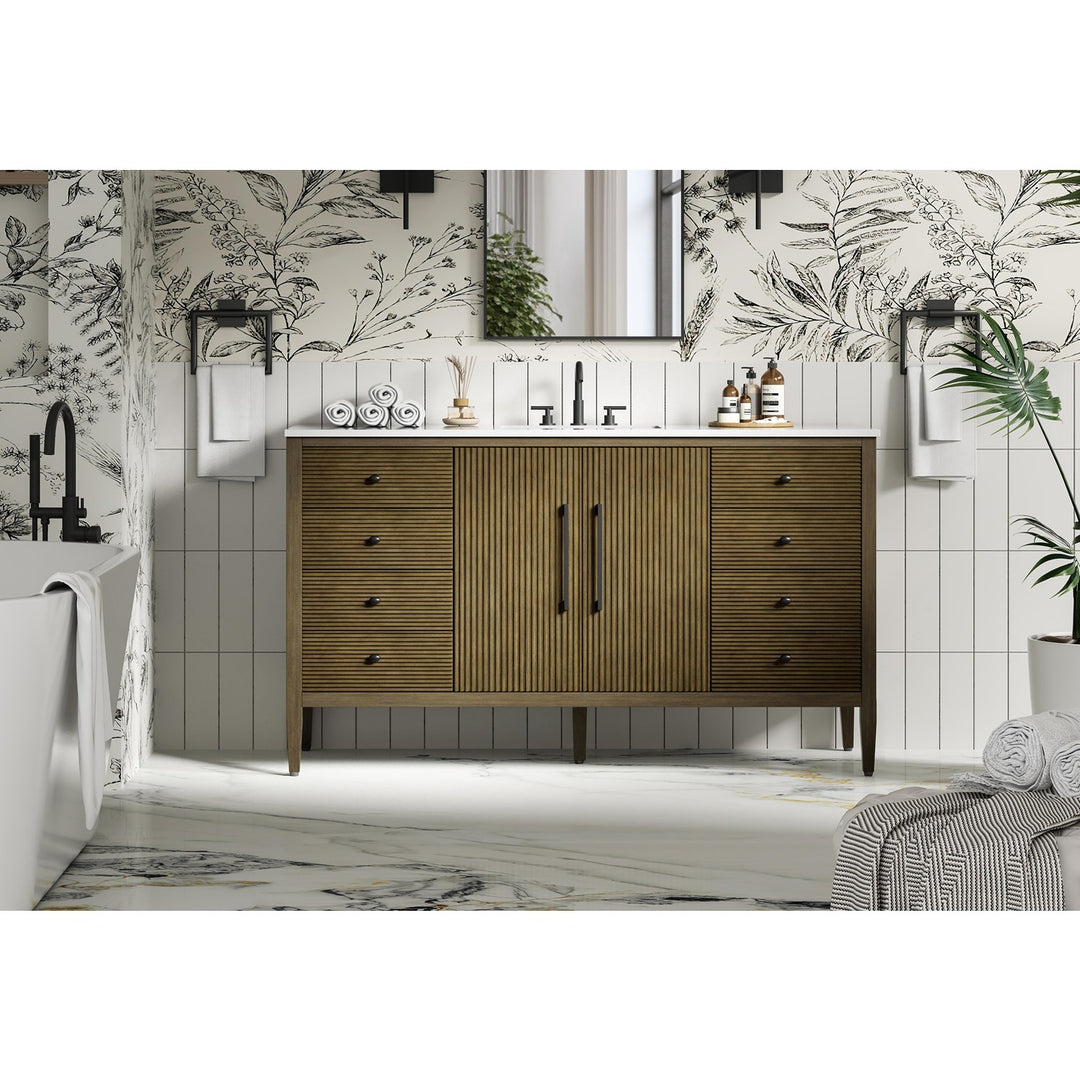 60 Inch Single Bathroom Vanity In Hazel Oak - View 2 - Joshua Marshal