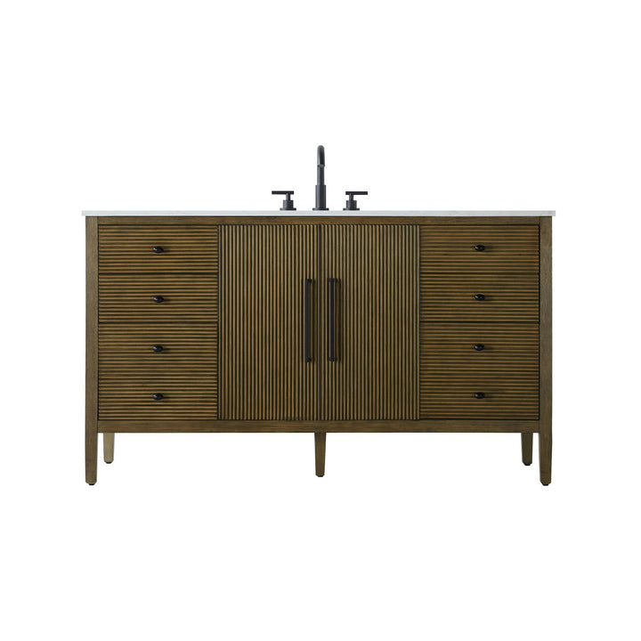 60 Inch Single Bathroom Vanity In Hazel Oak - View 3 - Joshua Marshal