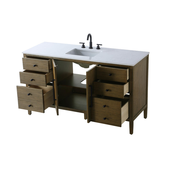 60 Inch Single Bathroom Vanity In Hazel Oak - View 4 - Joshua Marshal