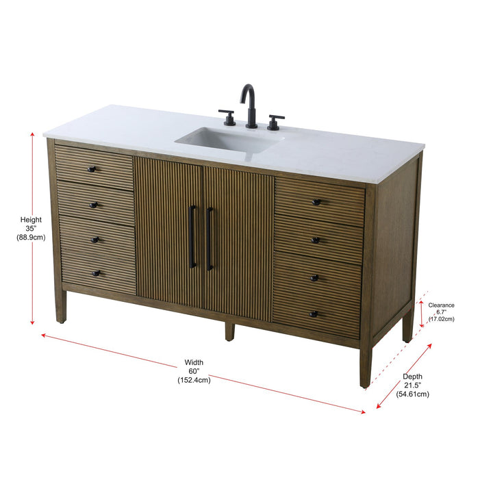 60 Inch Single Bathroom Vanity In Hazel Oak - View 6 - Joshua Marshal