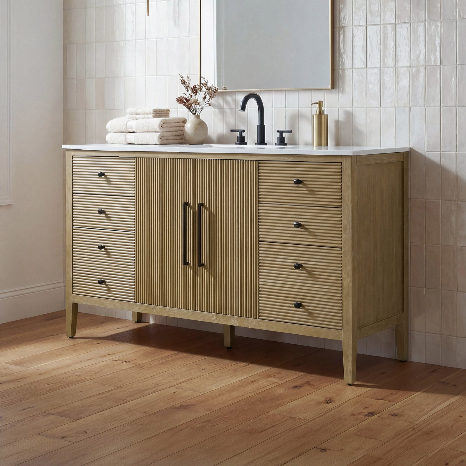 60 Inch Single Bathroom Vanity In Linen Oak Linen Oak Finish - KITCHEN & BATH by Joshua Marshal