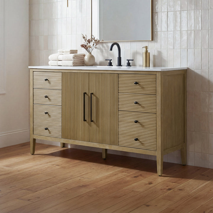 60 Inch Single Bathroom Vanity In Linen Oak Linen Oak Finish - KITCHEN & BATH by Joshua Marshal
