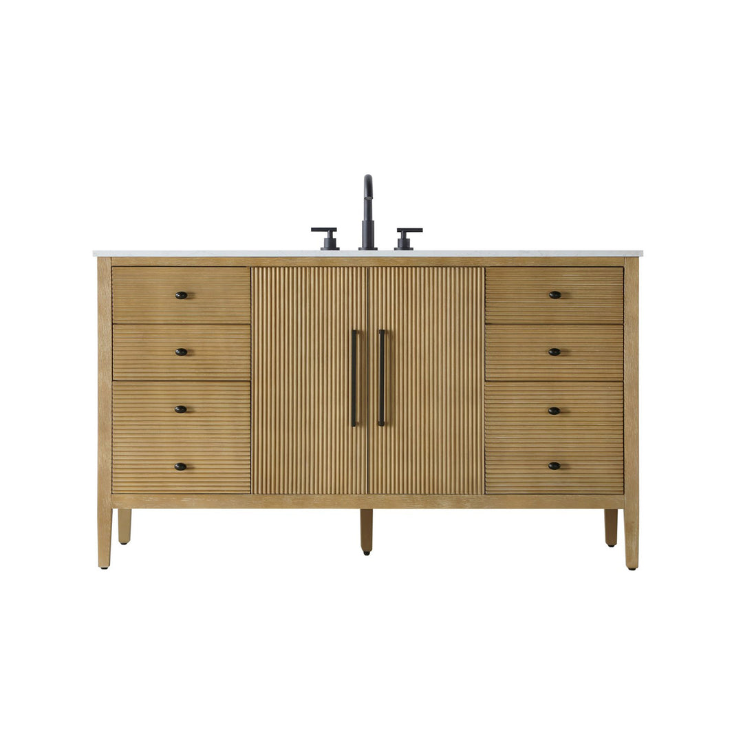 60 Inch Single Bathroom Vanity In Linen Oak - View 3 - Joshua Marshal