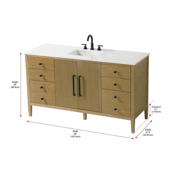 60 Inch Single Bathroom Vanity In Linen Oak - View 4 - Joshua Marshal