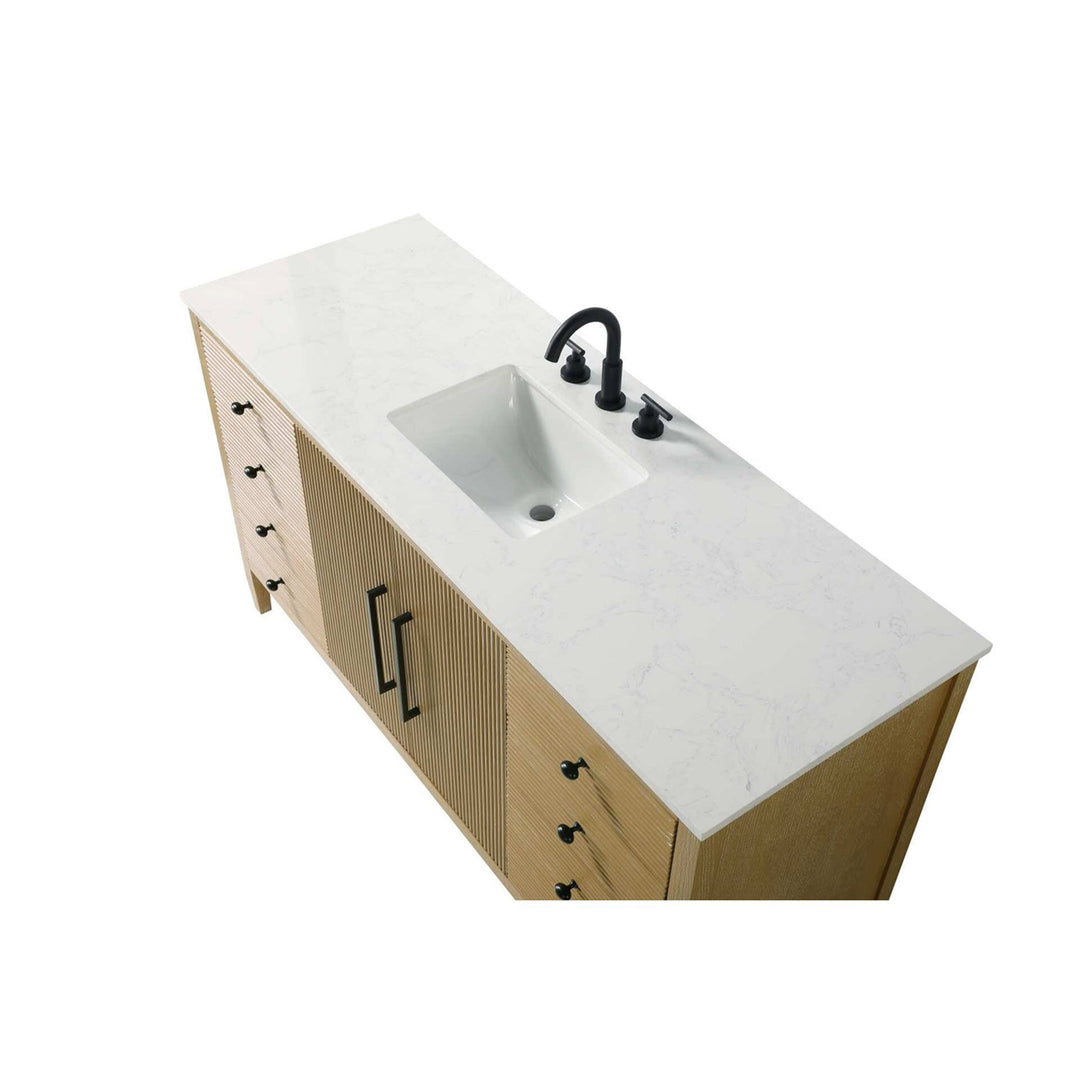 60 Inch Single Bathroom Vanity In Linen Oak - View 5 - Joshua Marshal