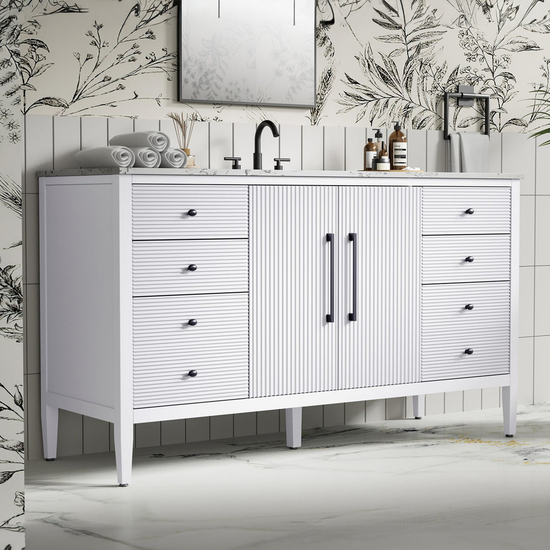 60 Inch Single Bathroom Vanity In White White Finish - KITCHEN & BATH by Joshua Marshal
