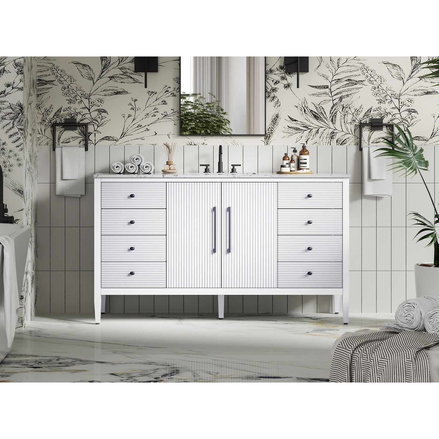 60 Inch Single Bathroom Vanity In White - View 2 - Joshua Marshal