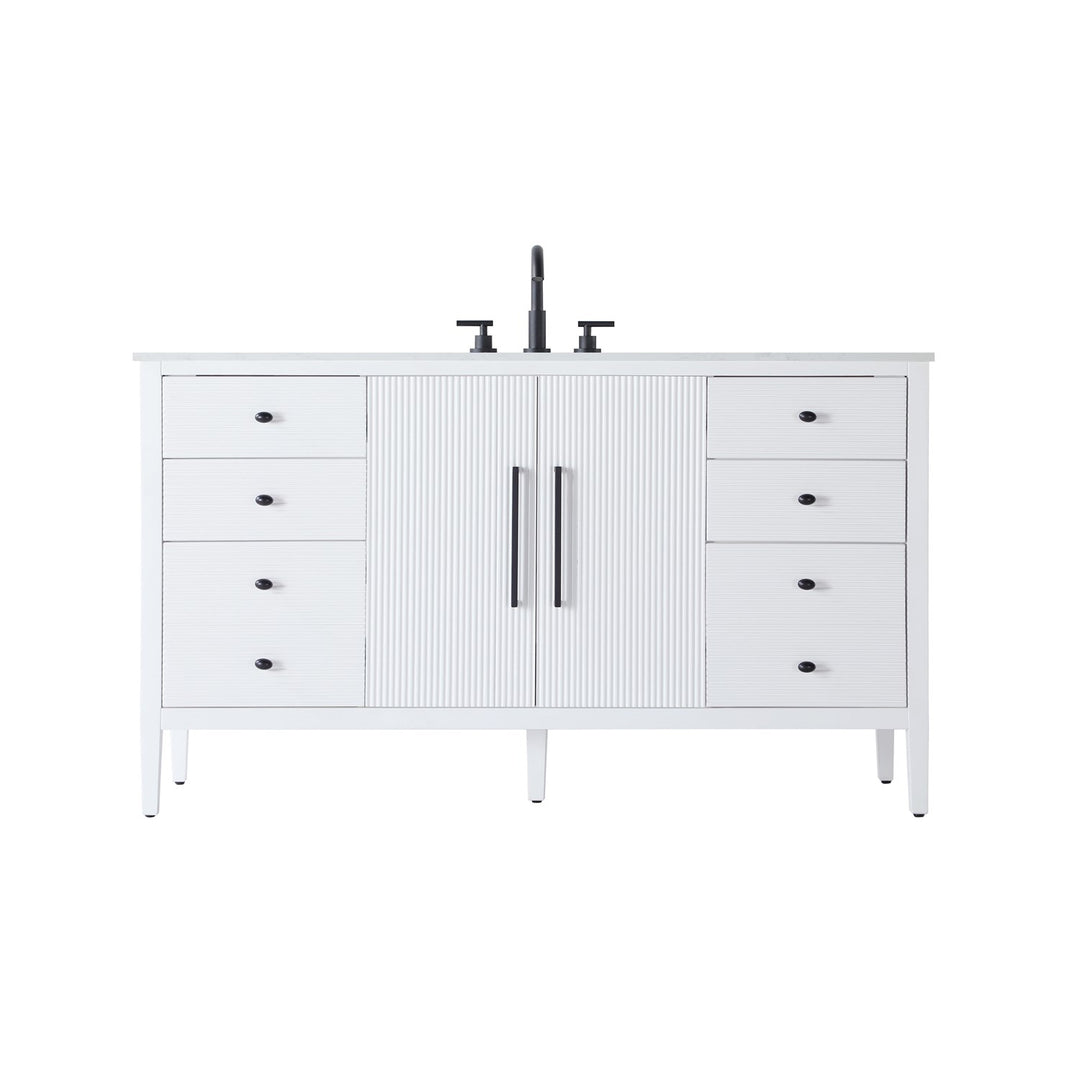 60 Inch Single Bathroom Vanity In White - View 3 - Joshua Marshal