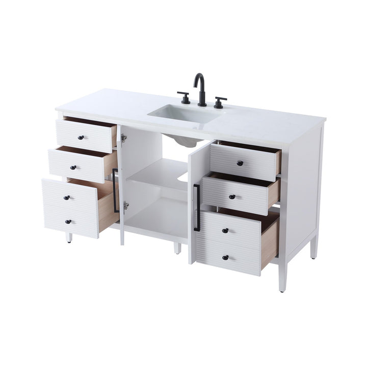 60 Inch Single Bathroom Vanity In White - View 4 - Joshua Marshal