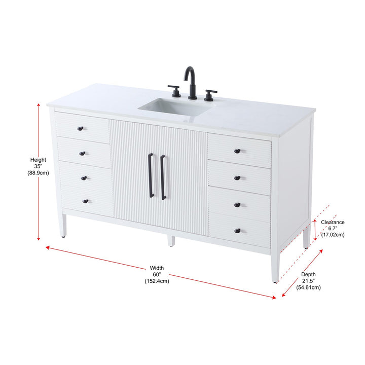 60 Inch Single Bathroom Vanity In White - View 6 - Joshua Marshal