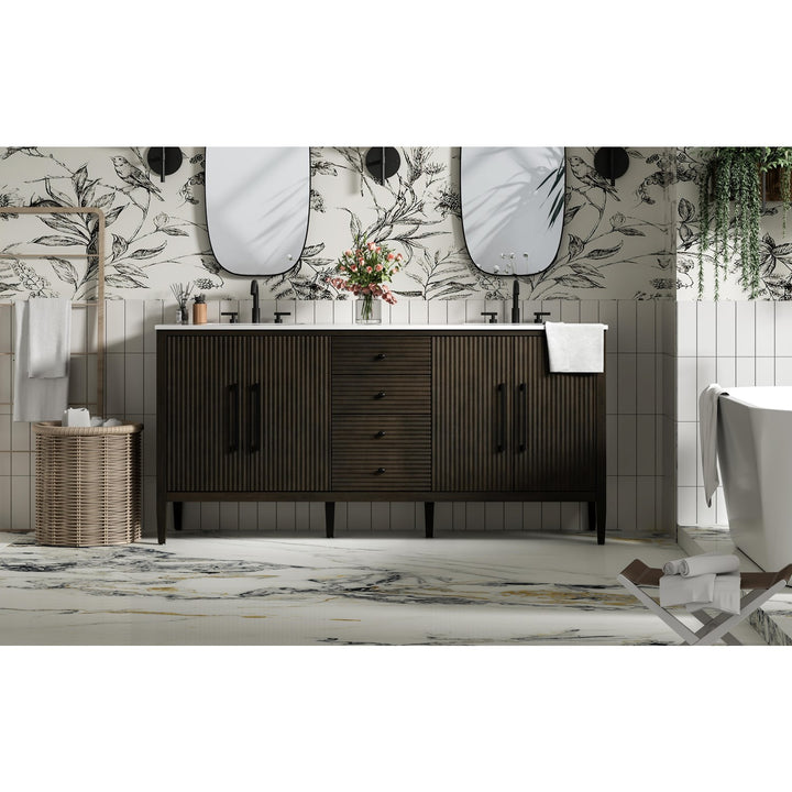 72 Inch Double Bathroom Vanity Inchocolate Oak - View 2 - Joshua Marshal
