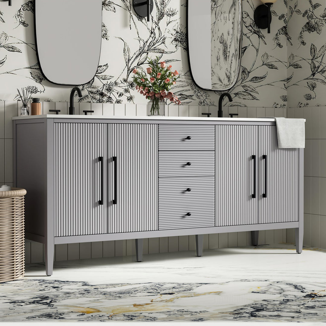 72 Inch Double Bathroom Vanity In Grey Grey Finish - KITCHEN & BATH by Joshua Marshal