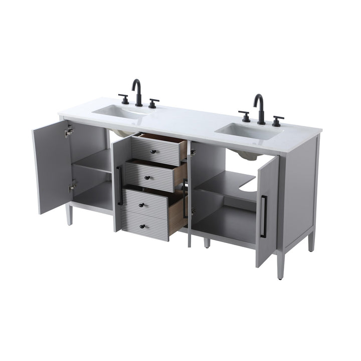 72 Inch Double Bathroom Vanity In Grey - View 4 - Joshua Marshal