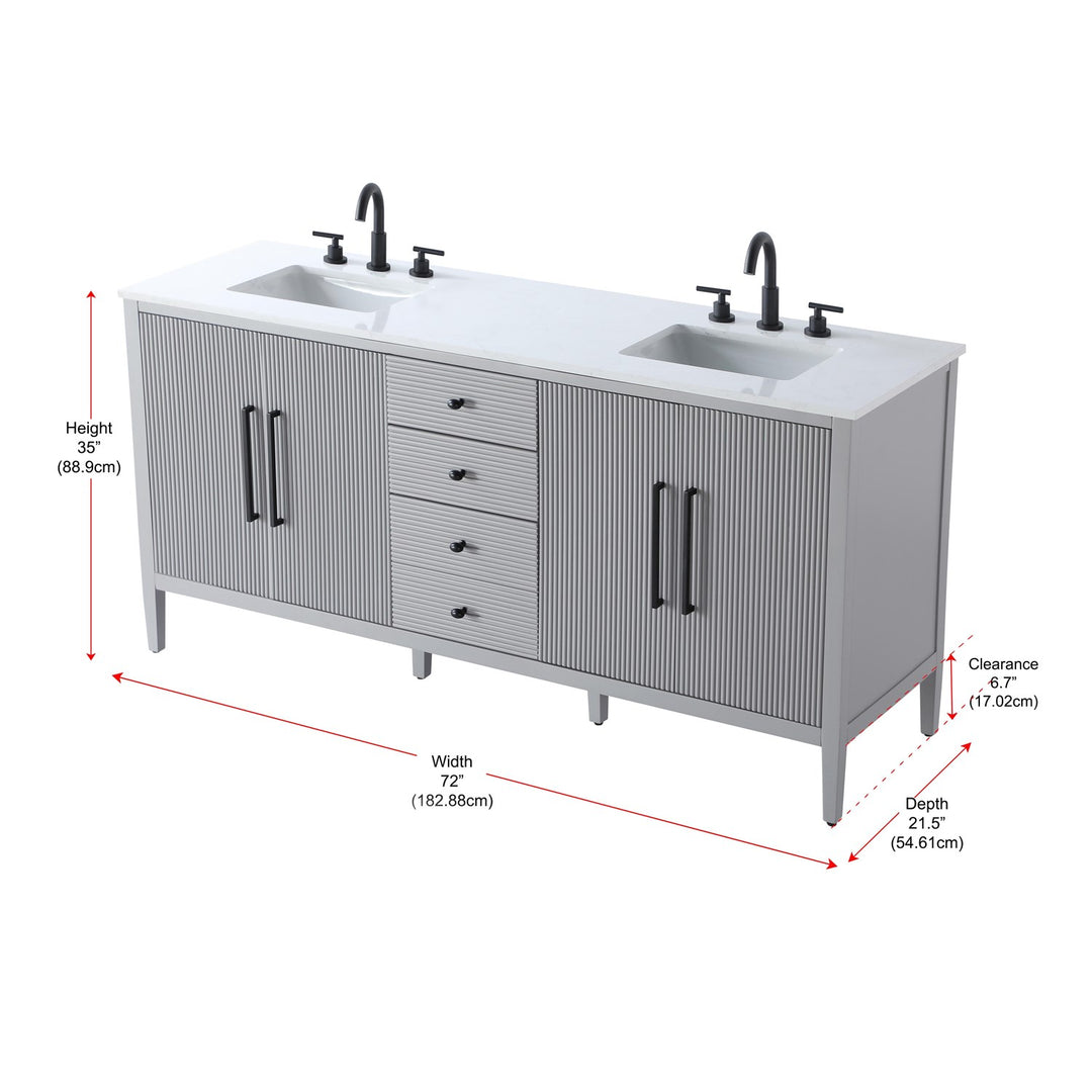 72 Inch Double Bathroom Vanity In Grey - View 6 - Joshua Marshal