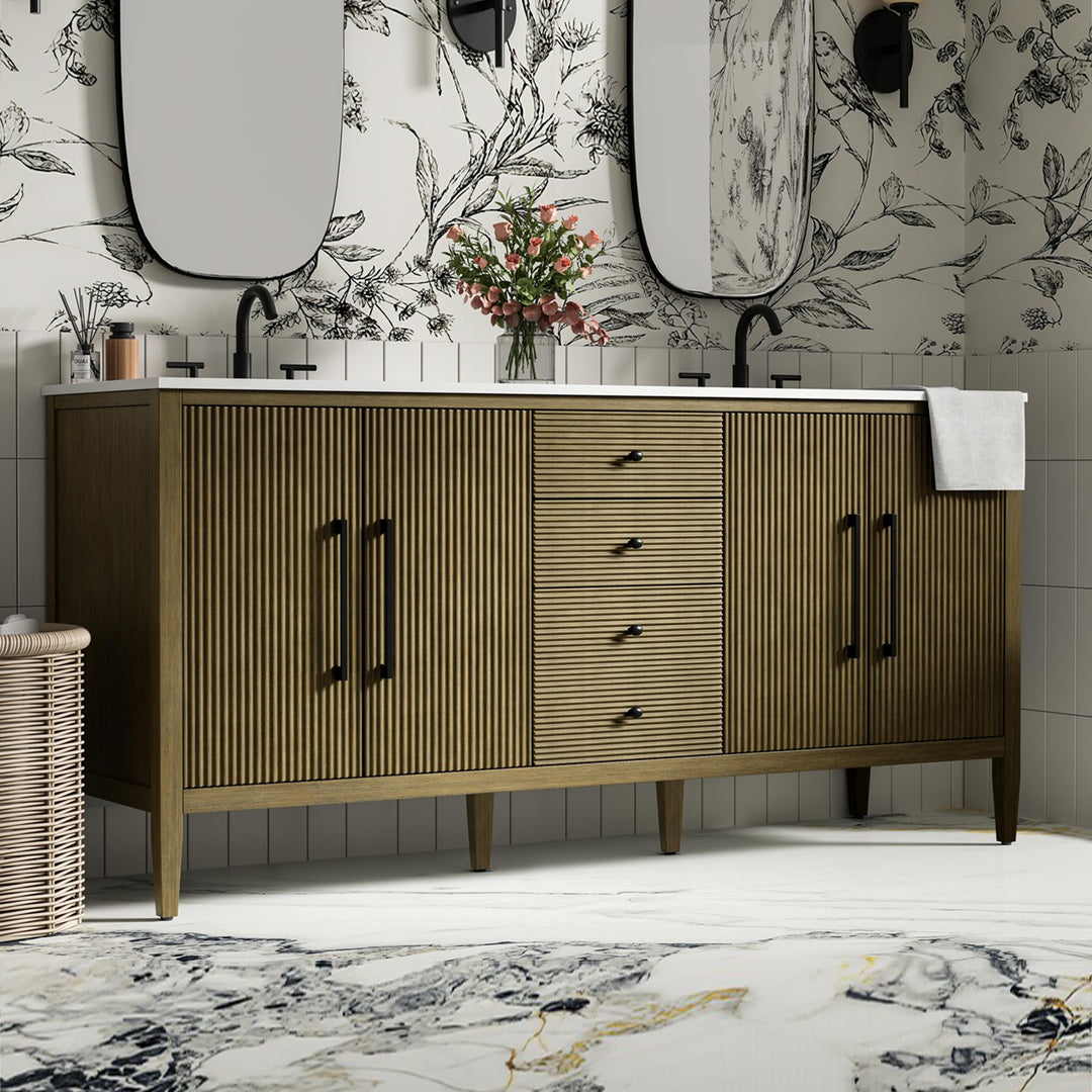 72 Inch Double Bathroom Vanity In Hazel Oak Hazel Oak Finish - KITCHEN & BATH by Joshua Marshal