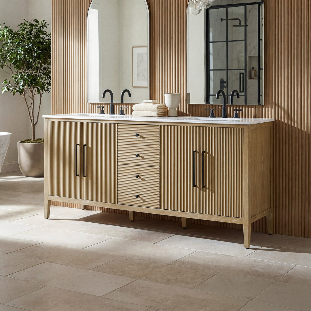 72 Inch Double Bathroom Vanity In Linen Oak Linen Oak Finish - KITCHEN & BATH by Joshua Marshal