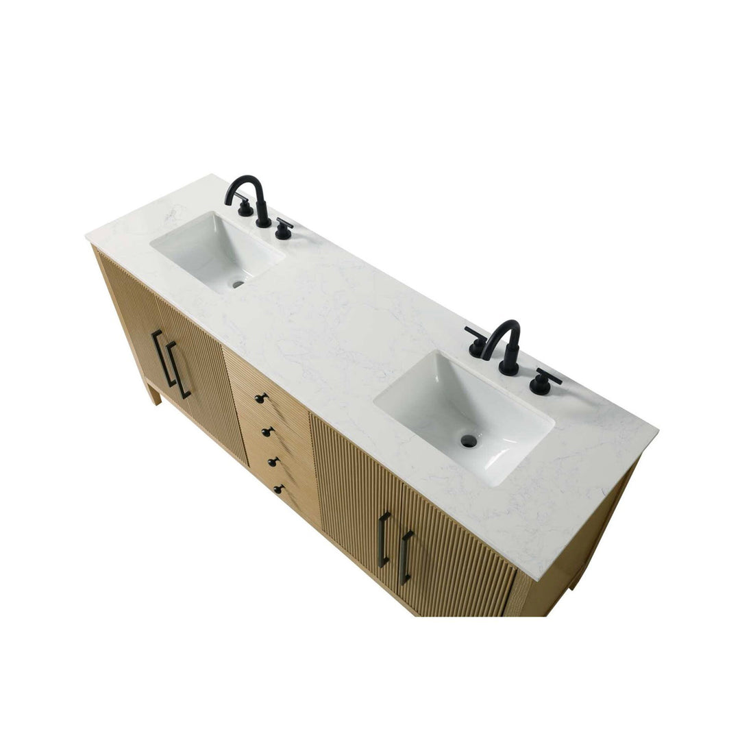 72 Inch Double Bathroom Vanity In Linen Oak - View 5 - Joshua Marshal