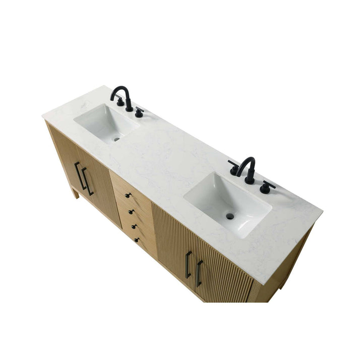 72 Inch Double Bathroom Vanity In Linen Oak - View 5 - Joshua Marshal