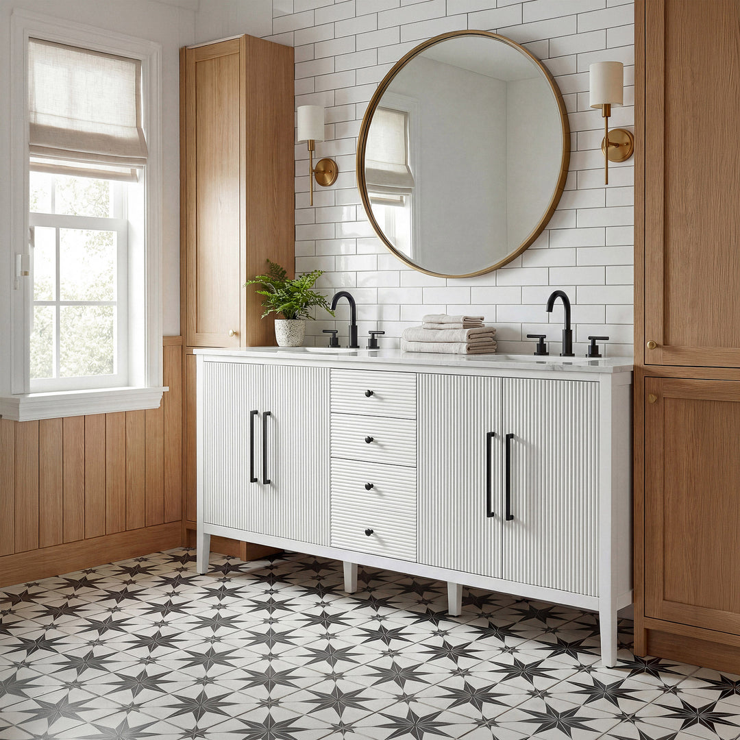 72 Inch Double Bathroom Vanity In White - View 2 - Joshua Marshal