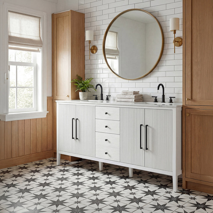 72 Inch Double Bathroom Vanity In White - View 2 - Joshua Marshal