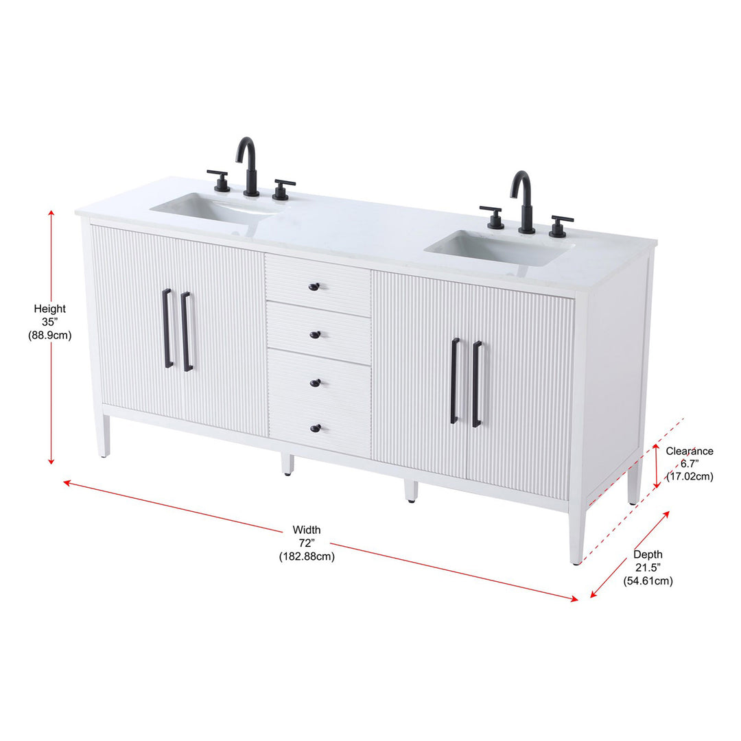 72 Inch Double Bathroom Vanity In White - View 4 - Joshua Marshal