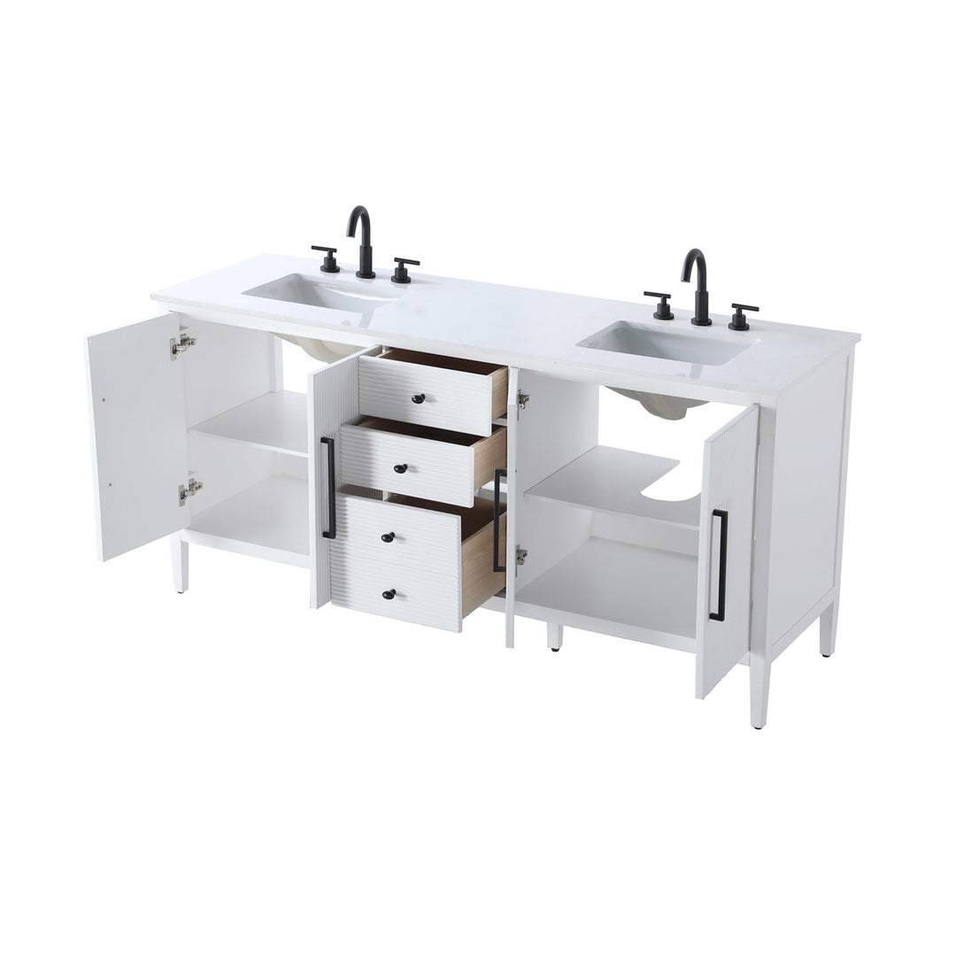 72 Inch Double Bathroom Vanity In White - View 5 - Joshua Marshal