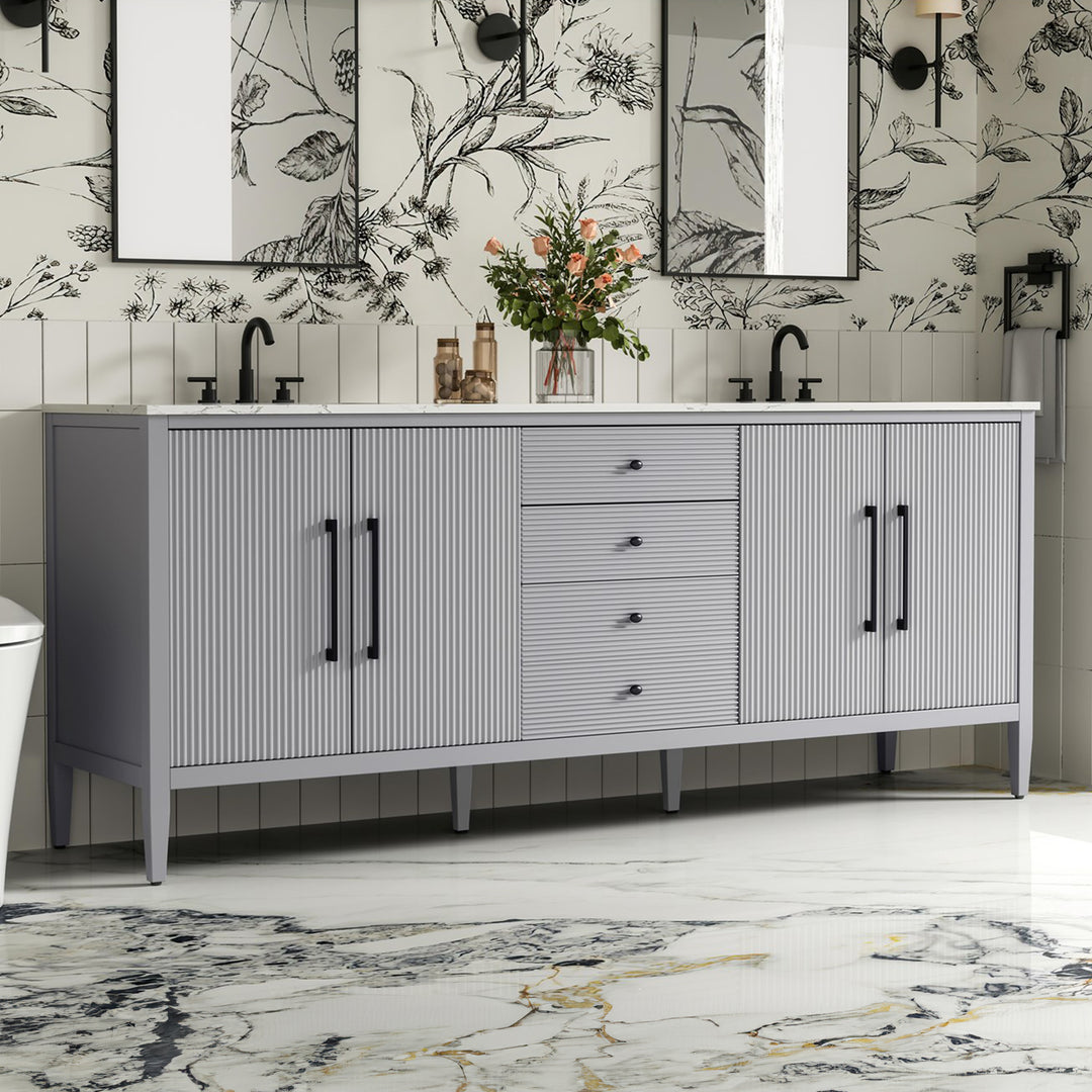 84 Inch Double Bathroom Vanity In Grey Grey Finish - KITCHEN & BATH by Joshua Marshal