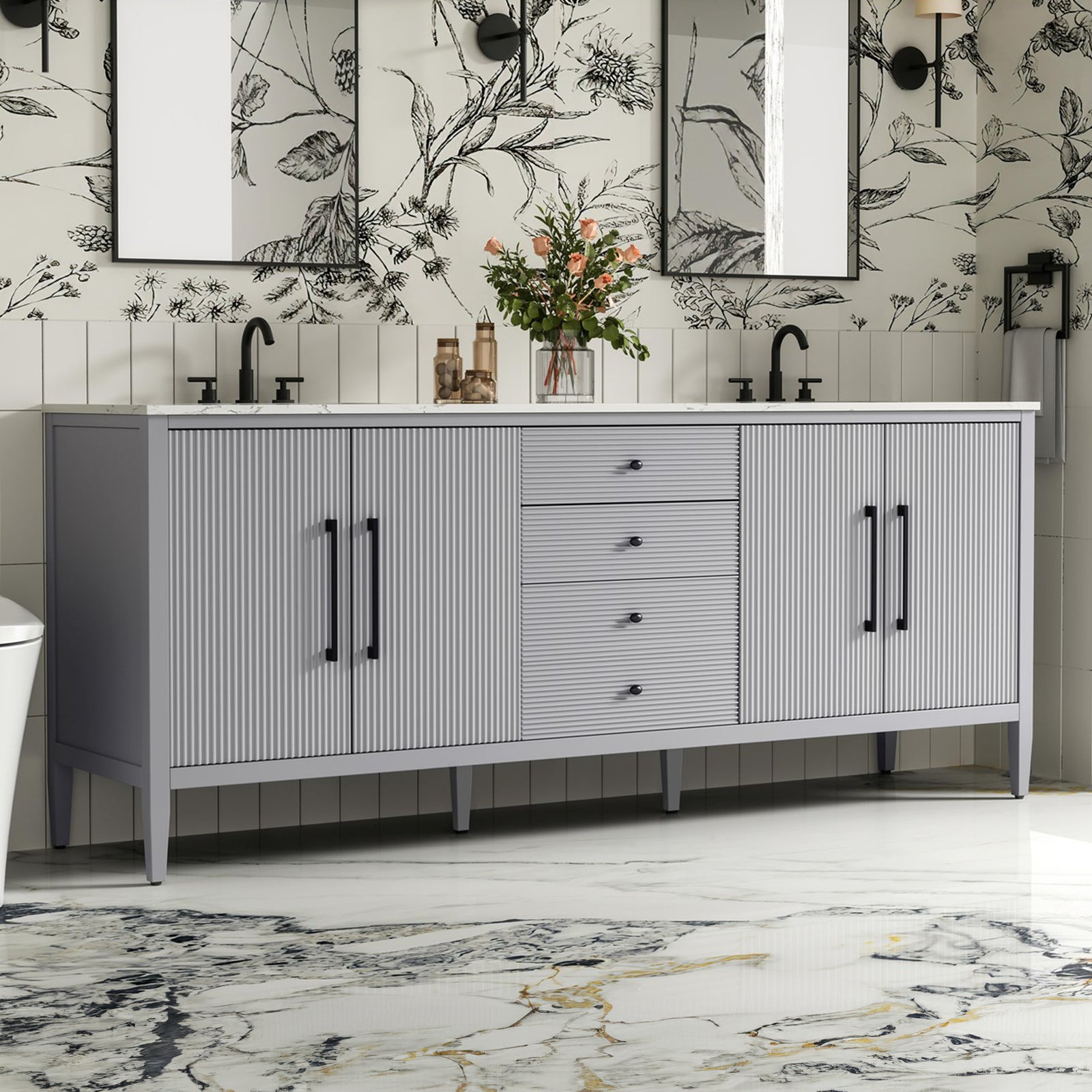 84 Inch Double Bathroom Vanity In Grey Grey Finish - KITCHEN & BATH by Joshua Marshal