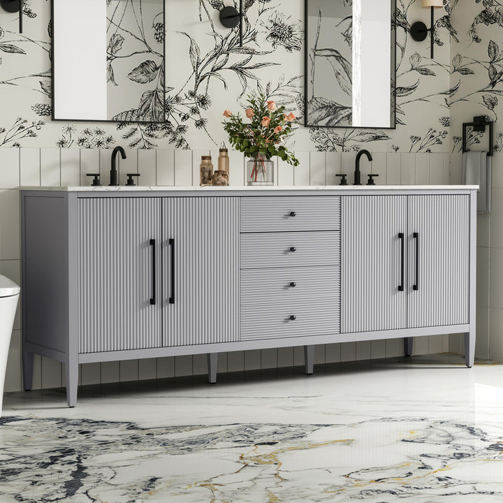 84 Inch Double Bathroom Vanity In Grey Grey Finish - KITCHEN & BATH by Joshua Marshal