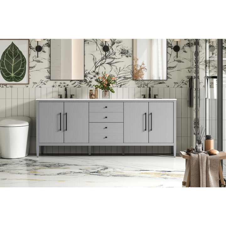 84 Inch Double Bathroom Vanity In Grey - View 2 - Joshua Marshal