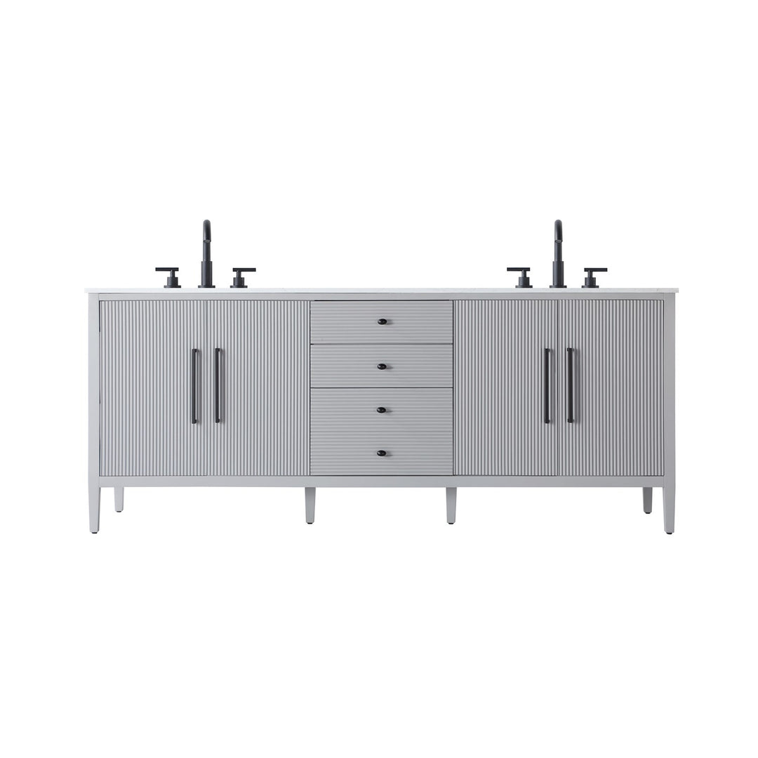 84 Inch Double Bathroom Vanity In Grey - View 3 - Joshua Marshal