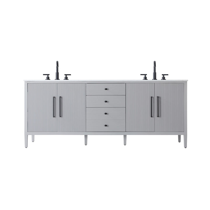 84 Inch Double Bathroom Vanity In Grey - View 3 - Joshua Marshal