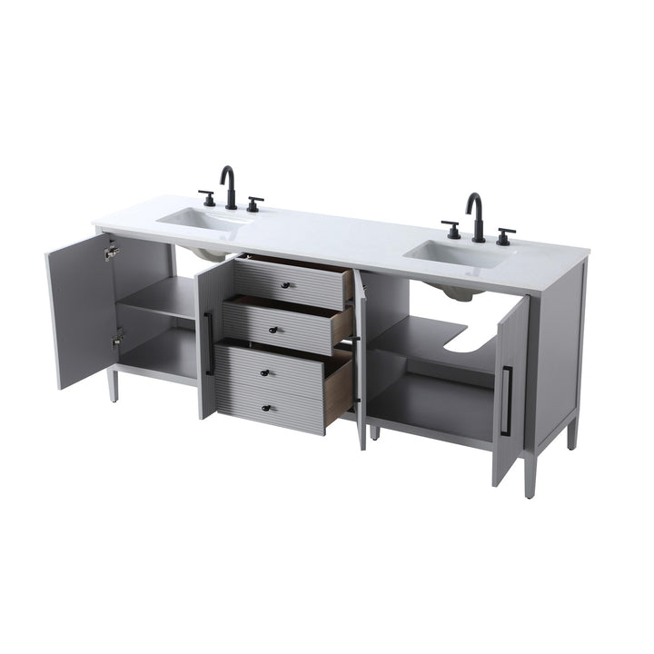 84 Inch Double Bathroom Vanity In Grey - View 4 - Joshua Marshal