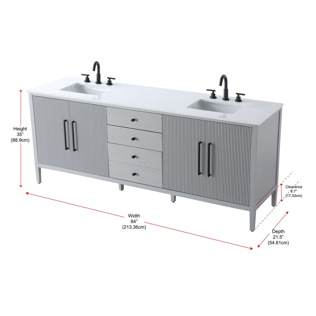 84 Inch Double Bathroom Vanity In Grey - View 6 - Joshua Marshal