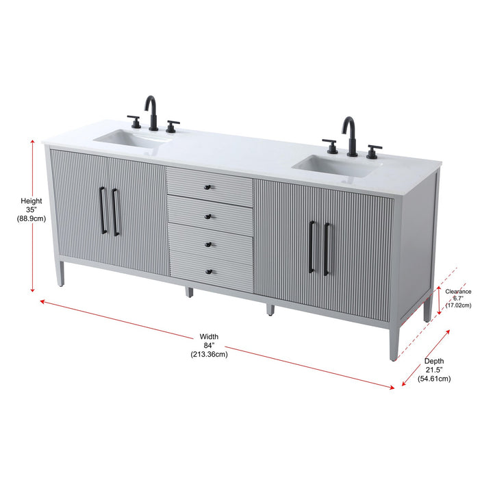 84 Inch Double Bathroom Vanity In Grey - View 6 - Joshua Marshal
