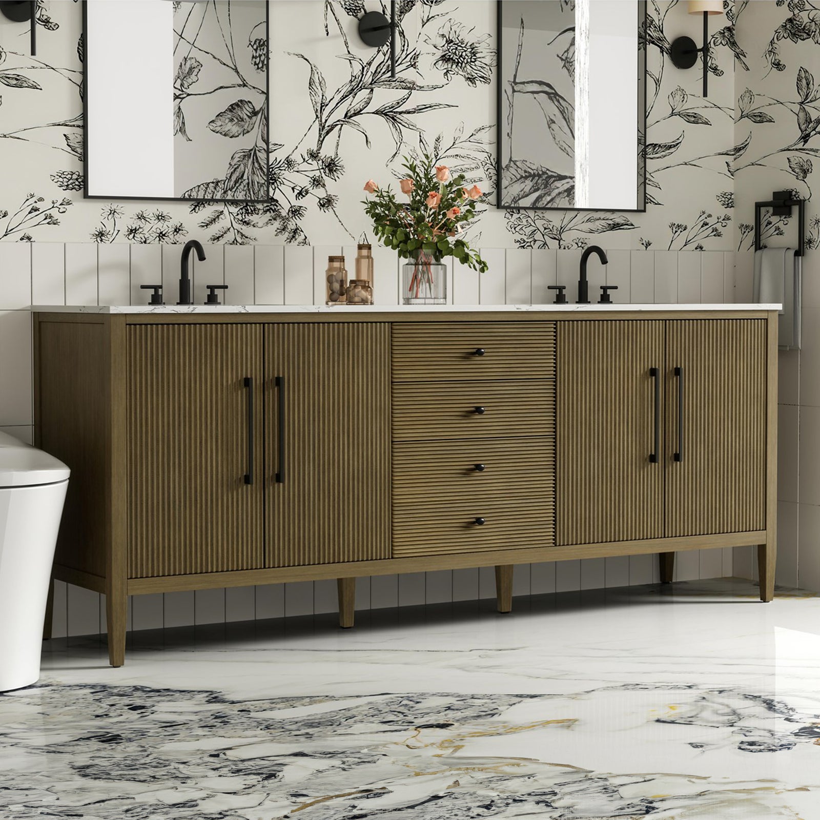 84 Inch Double Bathroom Vanity In Hazel Oak Hazel Oak Finish - KITCHEN & BATH by Joshua Marshal