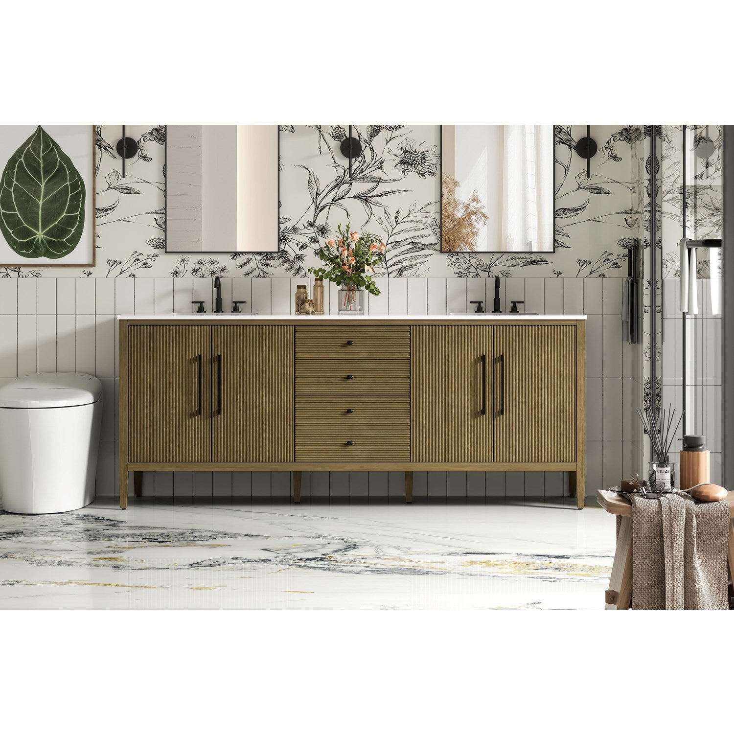 84 Inch Double Bathroom Vanity In Hazel Oak - View 2 - Joshua Marshal
