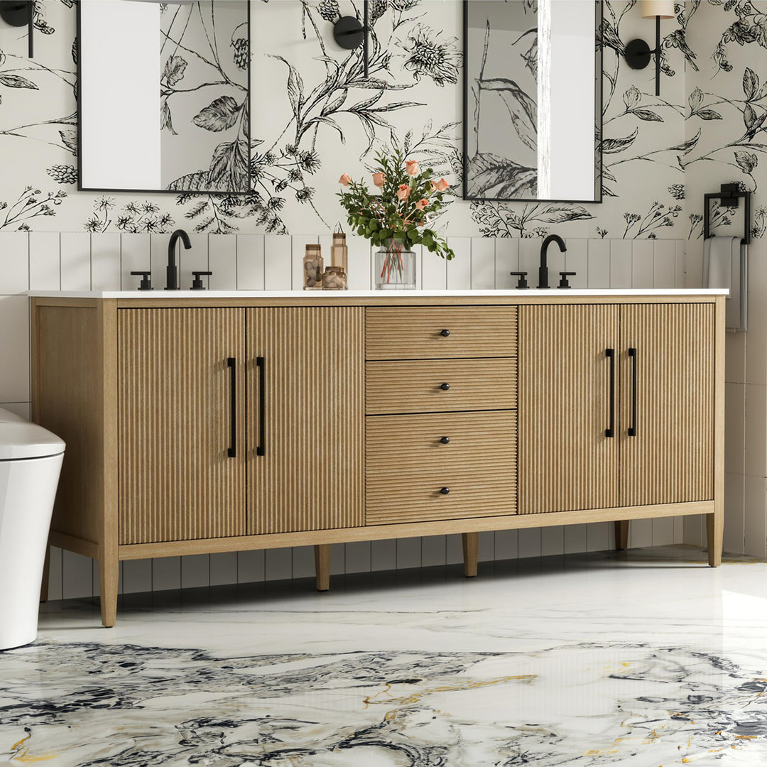84 Inch Double Bathroom Vanity In Linen Oak Linen Oak Finish - KITCHEN & BATH by Joshua Marshal