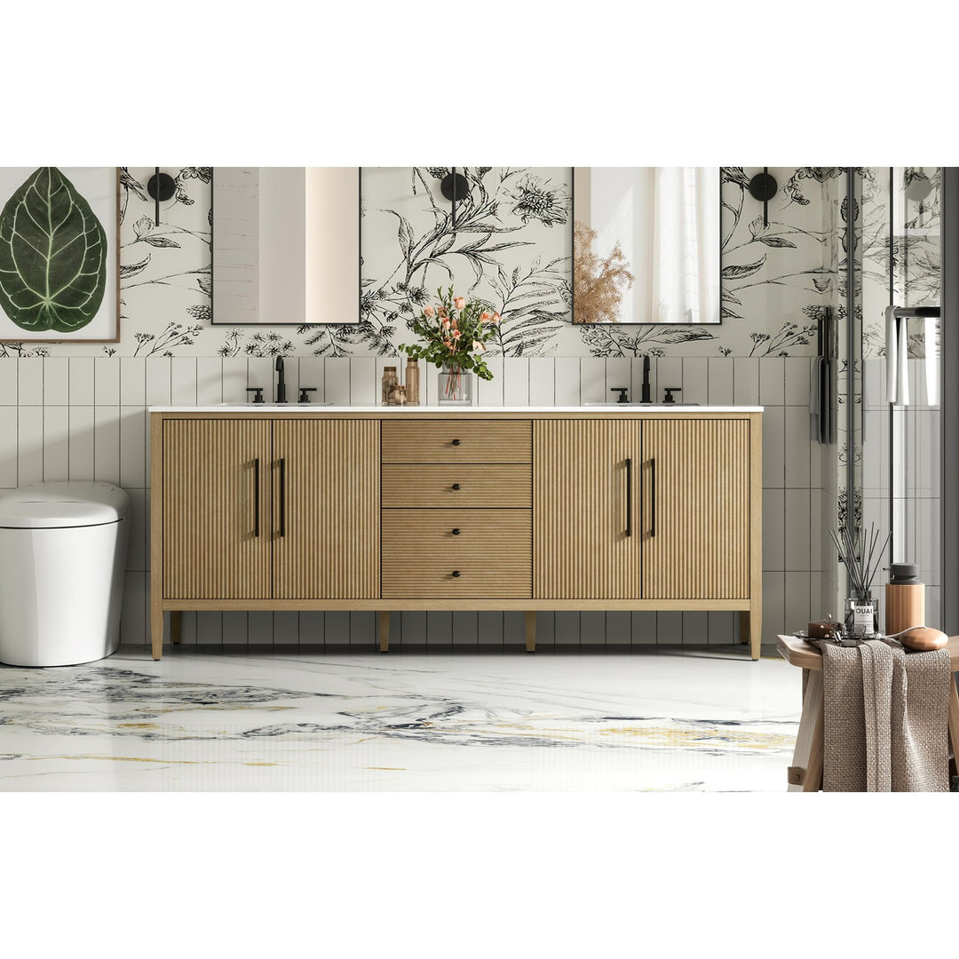 84 Inch Double Bathroom Vanity In Linen Oak - View 2 - Joshua Marshal
