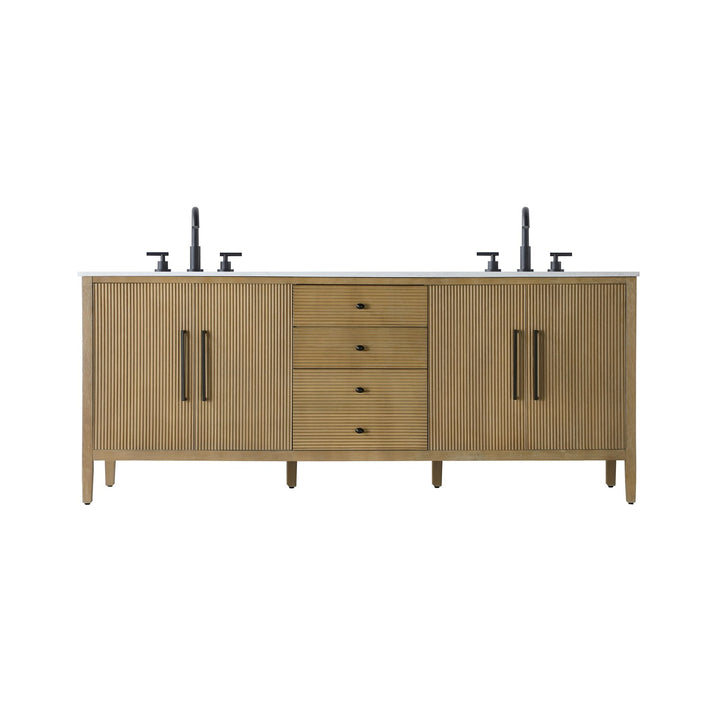 84 Inch Double Bathroom Vanity In Linen Oak - View 3 - Joshua Marshal