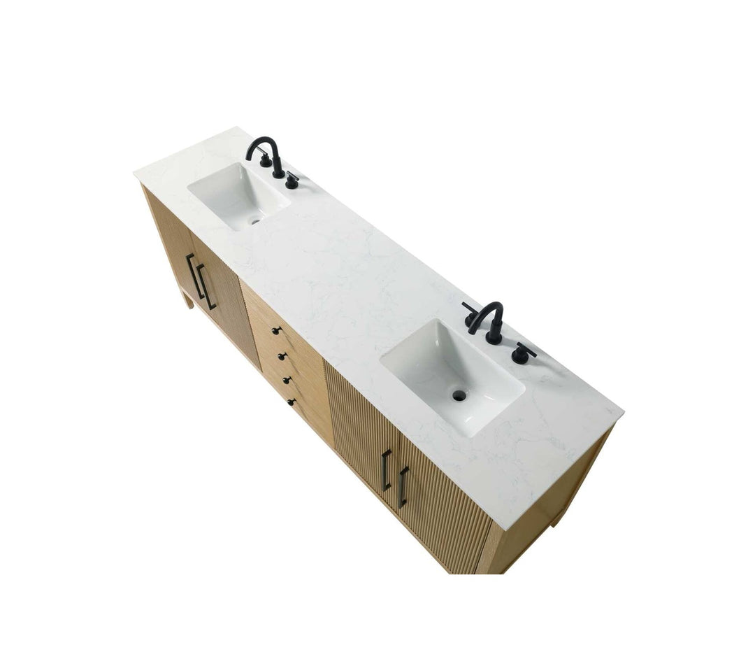 84 Inch Double Bathroom Vanity In Linen Oak - View 4 - Joshua Marshal