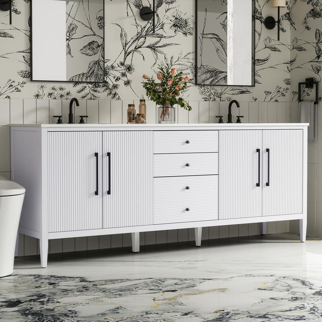 84 Inch Double Bathroom Vanity In White White Finish - KITCHEN & BATH by Joshua Marshal