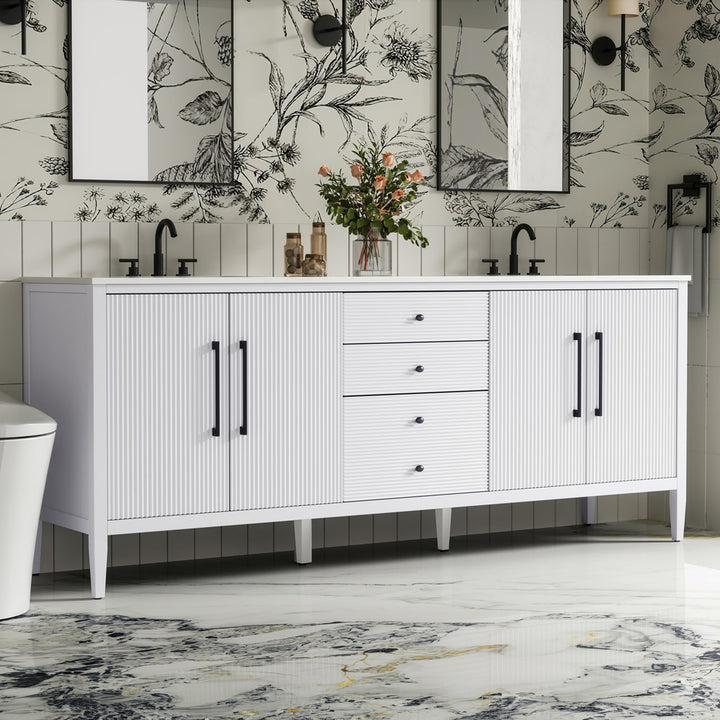84 Inch Double Bathroom Vanity In White White Finish - KITCHEN & BATH by Joshua Marshal