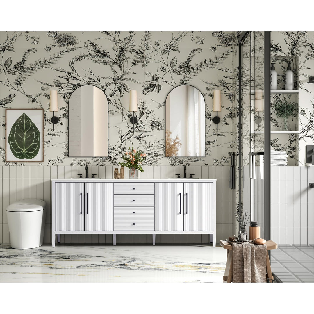 84 Inch Double Bathroom Vanity In White - View 2 - Joshua Marshal