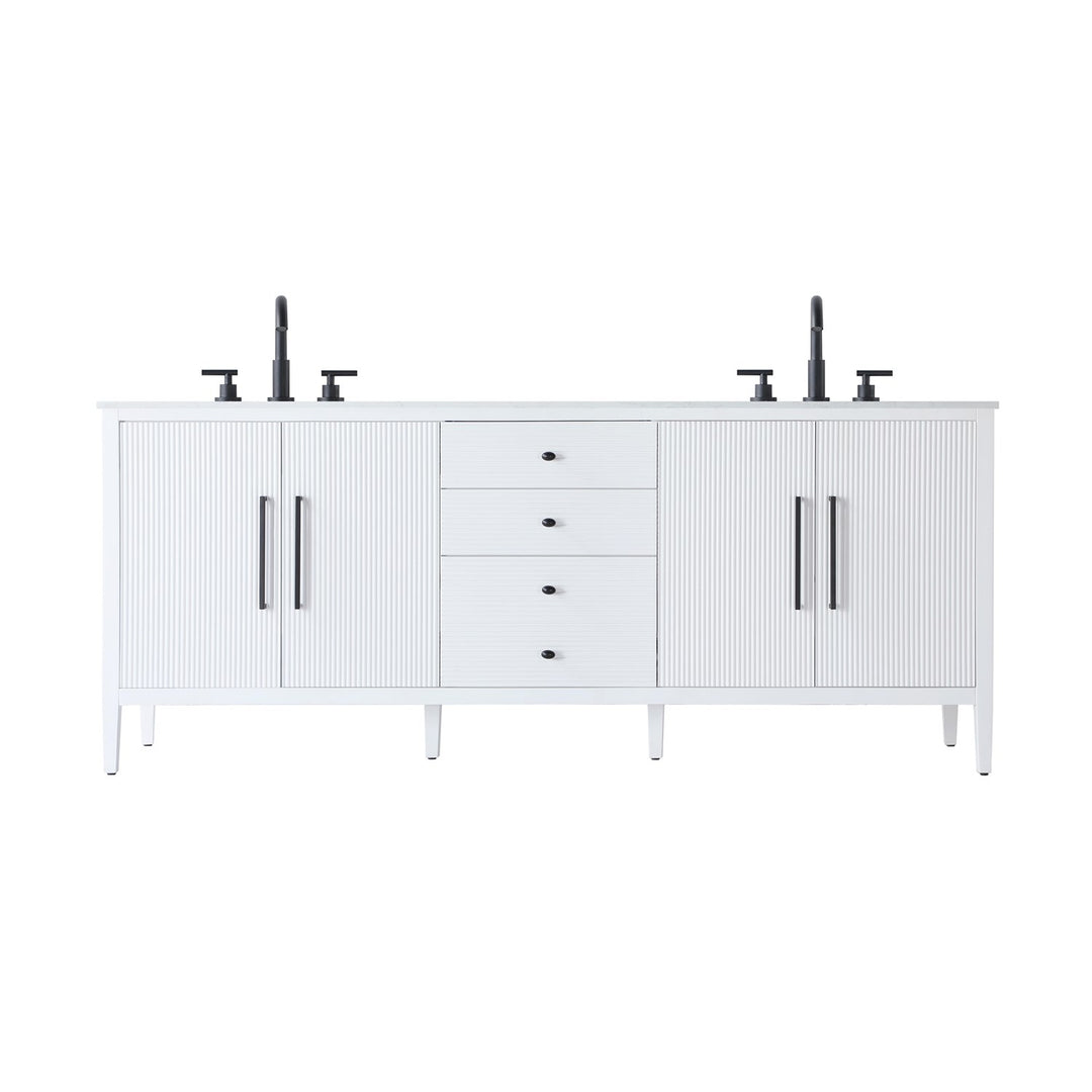 84 Inch Double Bathroom Vanity In White - View 3 - Joshua Marshal