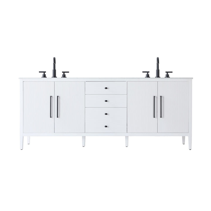 84 Inch Double Bathroom Vanity In White - View 3 - Joshua Marshal