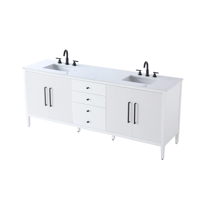 84 Inch Double Bathroom Vanity In White - View 4 - Joshua Marshal