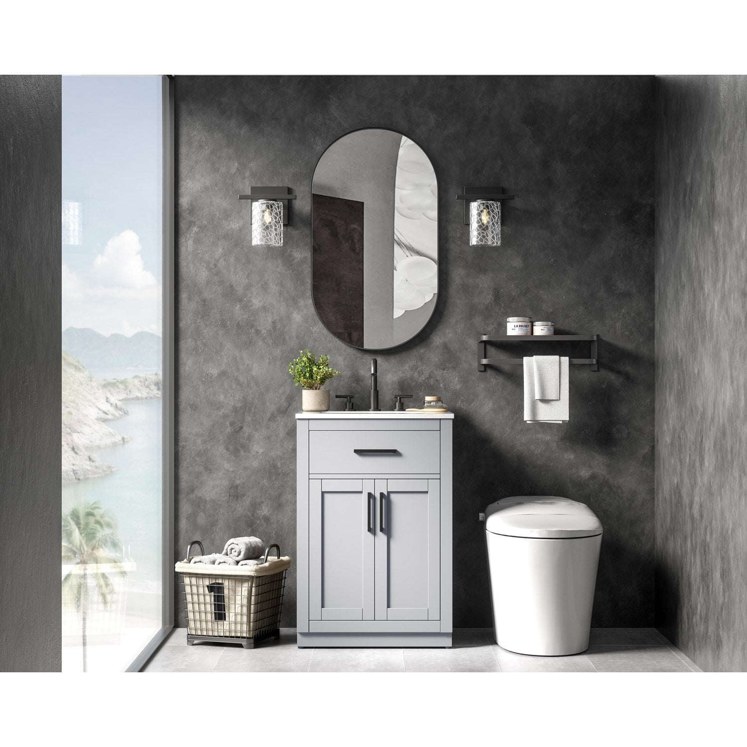 24 Inch Single Bathroom Vanity In Grey - View 2 - Joshua Marshal