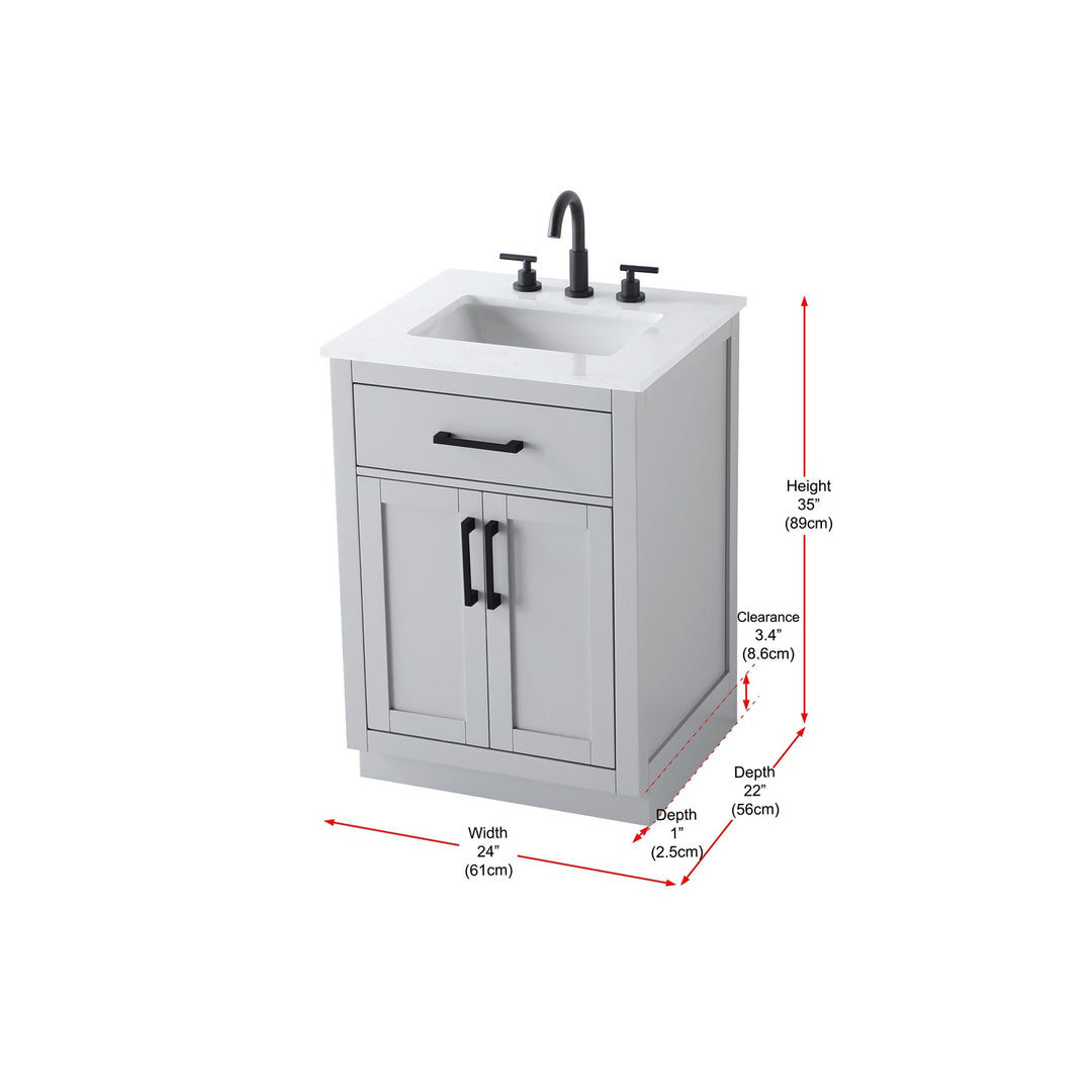 24 Inch Single Bathroom Vanity In Grey - View 6 - Joshua Marshal